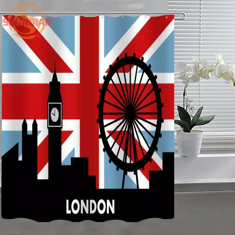 Занавеска для душа Big Ben Эйфелева башня Экологичная современная ткань полиэстер