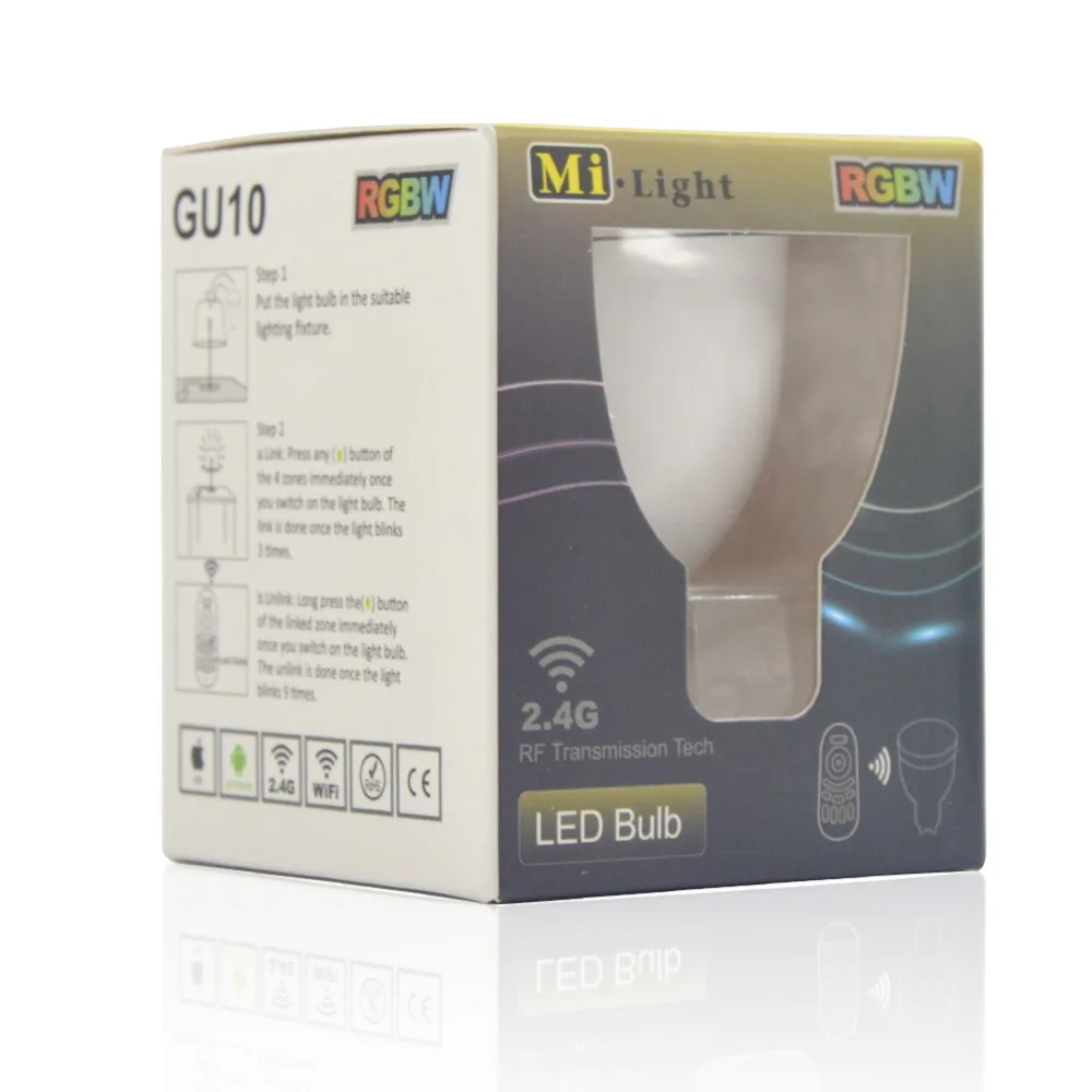 

10PCS fast shipping Mi-Light 2.4G GU10 5W AC86-265V RGBWW LED Spotlight Bulbs WiFi Dimmable Wireless Lamp Smart phone via app