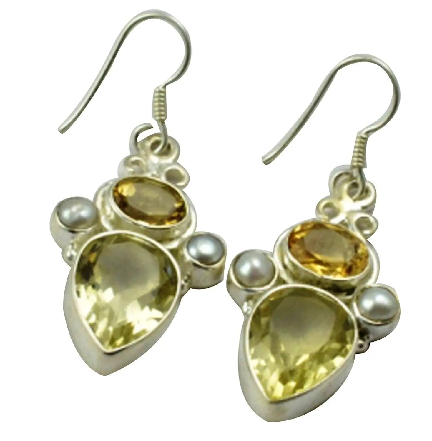 

Lovegem Genuine Lemon Topaz & Pearl EARRINGS 925 Sterling Silver, 43.2mm, AE2175