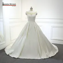 Новое Элегантное атласное свадебное платье принцессы с длинным шлейфом и пуговицами