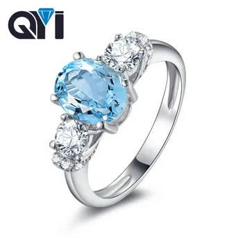 

QYI New 2 ct Oval Cut Natural Sky Blue Topaz Solid 925 Sterling Silver Engagement Ring Gemstone Fine Jewelry For Women