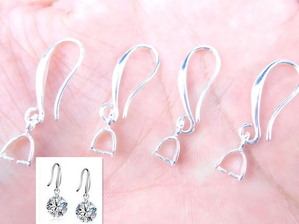 

10PCS(5Pairs) Wholesale Silver Earrings Jewellery Findings Pinch Bail Earwire Hooks For Crystal Cubic Zirconia Stone