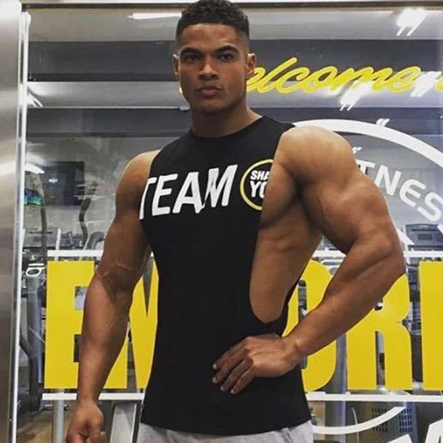 Uomo palestra Fitness Bodybuilding canotte in cotone Stringer