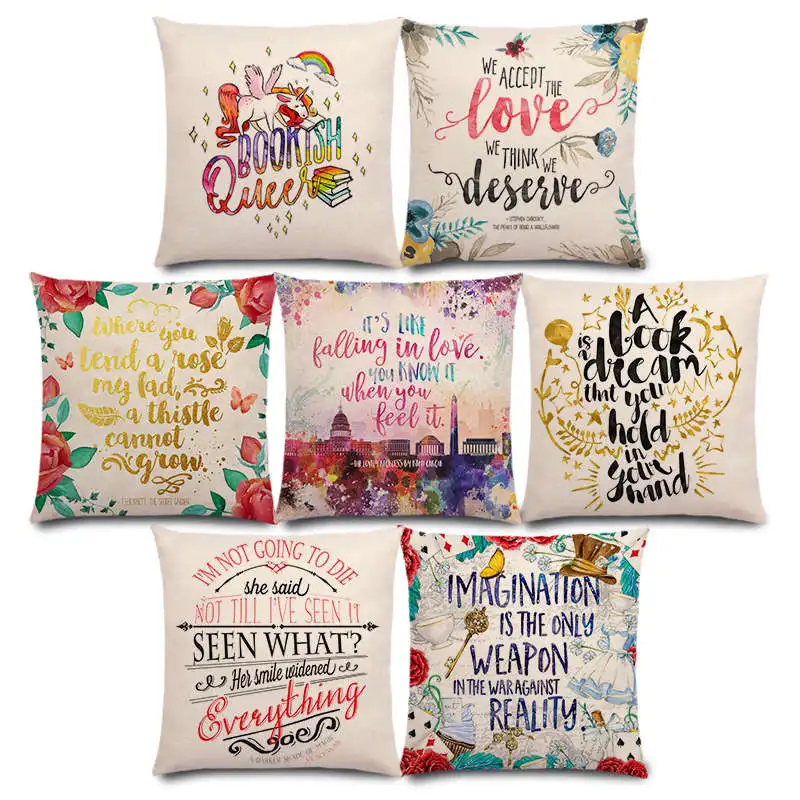 

New Gorgeous Flowers Graceful Thought Beautiful Language Brilliant Words Decorative Letters Story Cushion Cover Pillow Case