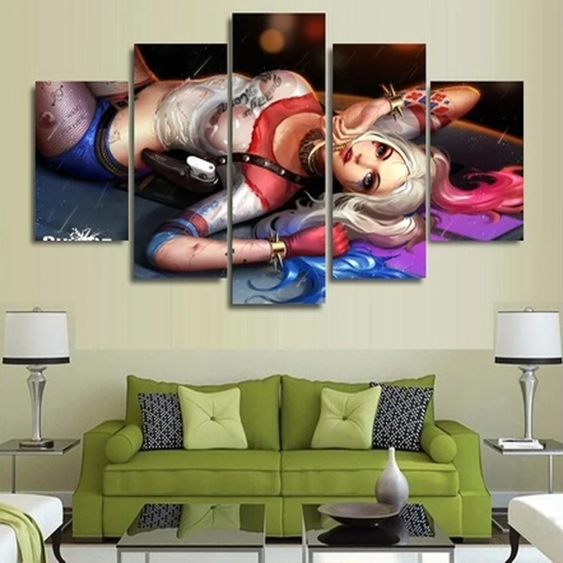 5 панелей отпечатанная на холсте картина Харли Куинн самоубийцы отряд настенные
