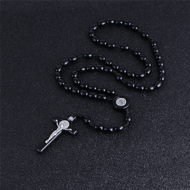 Komi Rosary Beads JESUS Coin Cross Pendant Necklace for Women Girls Catholic Religious Jewelry Holy Rosaries Necklaces R-026