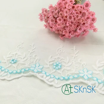 

50 yards/ lot European fashion lace 12cm Width blue flower mesh lace french fabric lace dress accessory embroidered lace ribbon