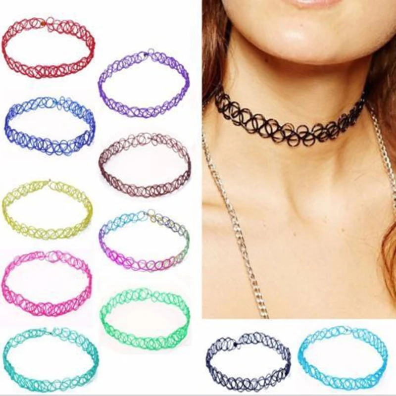Mix 12 colors 12 Pcs/pack Tattoo rainbow chokers Necklace Vintage
