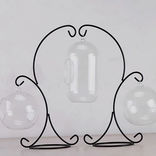 

2-Hooks Hanging Glass Bauble Iron Stand Holder Home Garden Decor Hanging Holder Without Glass Ball Vase Pot Iron Stand Holder