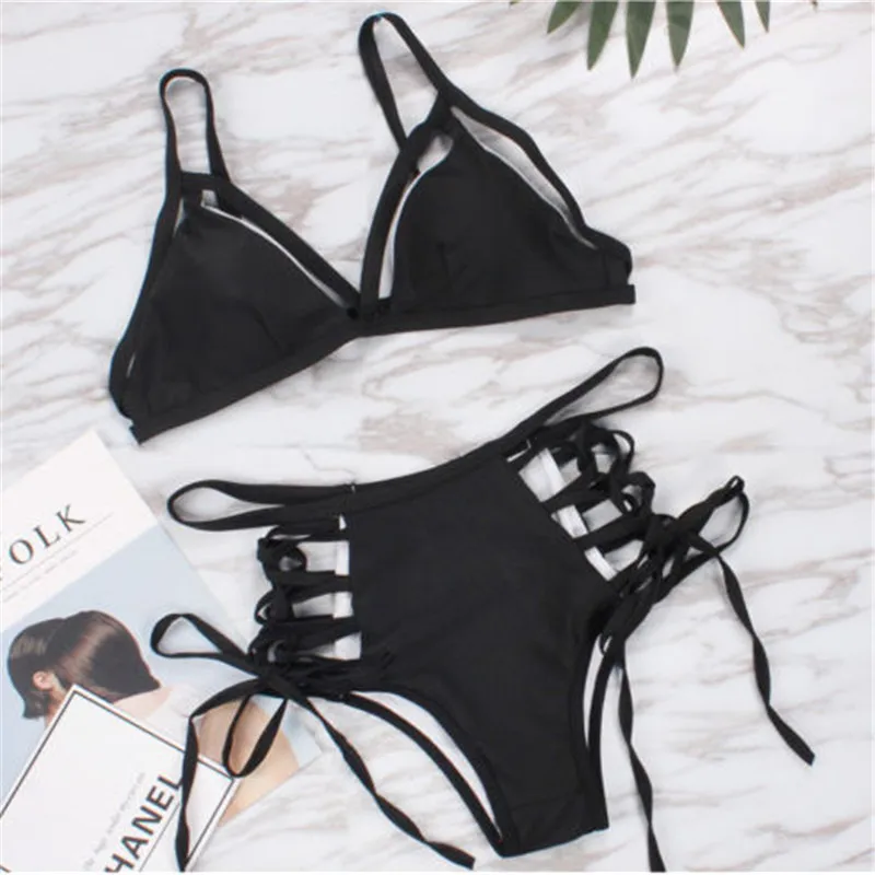 

Women's High Waist Swimwear Bandage Bikini Set Push-up Padded Bra Bathing Suit Swimsuit