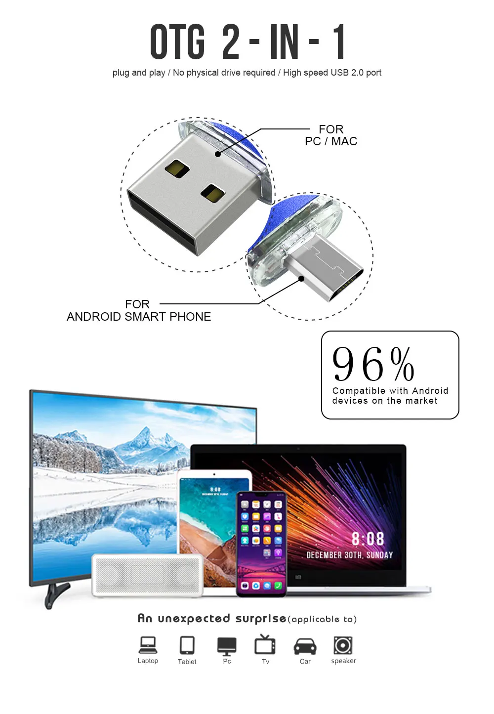 2 в 1 OTG флеш-накопитель металлический USB флеш-накопитель цветной 4 ГБ 8 ГБ 16 ГБ 32 ГБ 64 ГБ смарт-карта памяти Флешка для Android телефона планшета