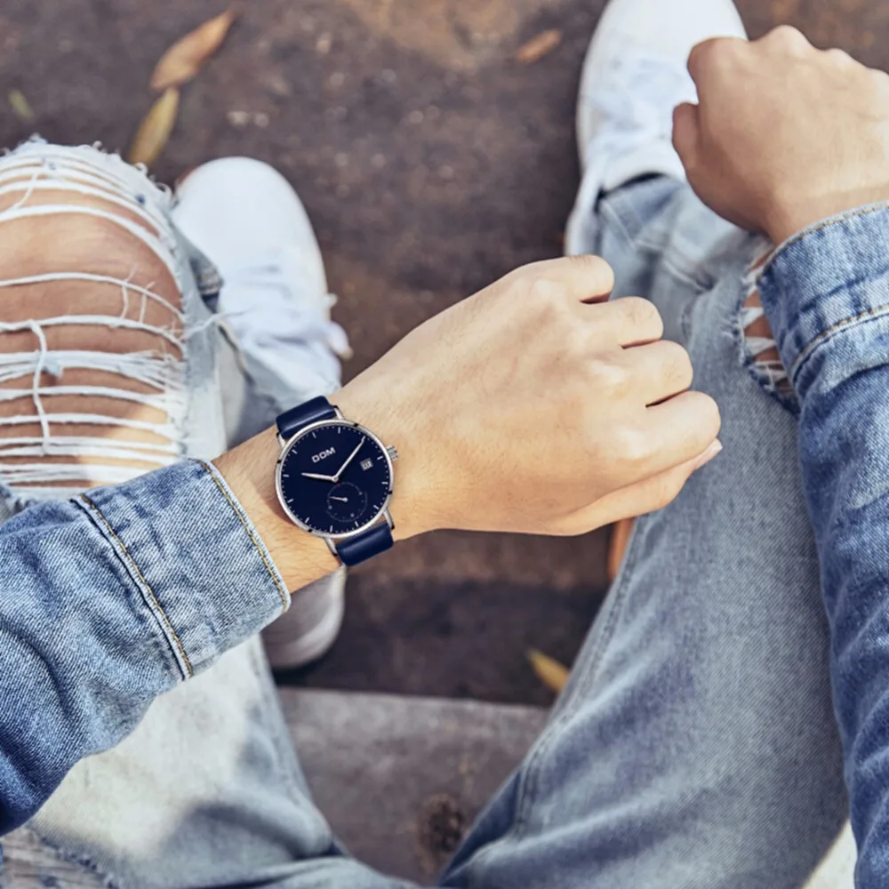 DOM Brand Blue Color Luxury Business Men Watch Waterproof Unique Fashion Casual Quartz Male Dress Clock Watches relogio M-307