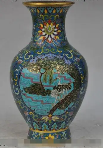 

S01049 12"chinese bronze Cloisonne Enamel Crane bird flower statue Bottle Pot Vase Jar B0403