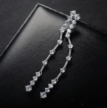 

SALE 925 silver Europe Feather Crystal from Swarovskis new fashion creative cz Woman tassel Earrings love micro hot jewelry