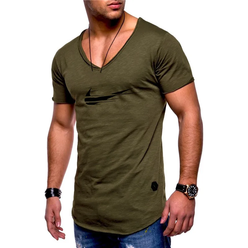 

Casual Men V-Neck Short Sleeve printing t shirt Summer Sports fitness T-shirt Basic Top Tee hottshirt