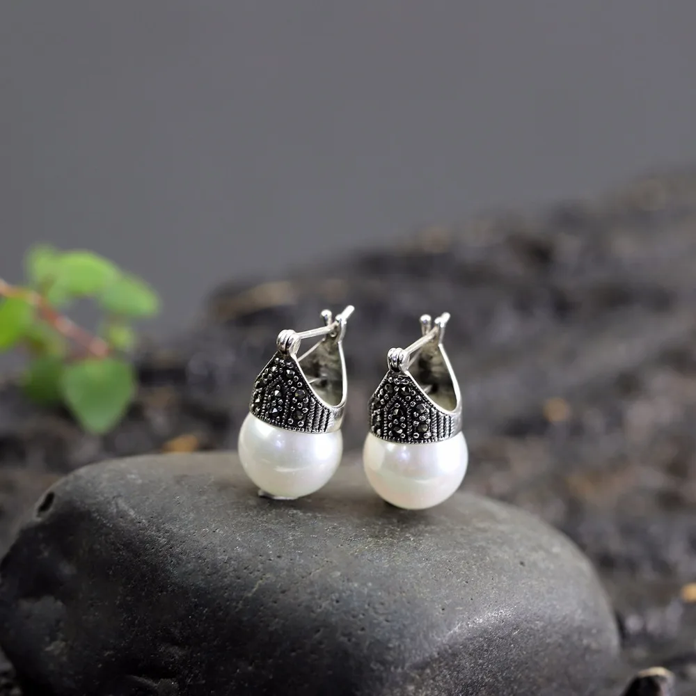 

New Fashion Women Retro S925 Sterling Silver Pearl Earrings Women Elegant Pearl S925 Silver Earring Jewelry jewelry certificati