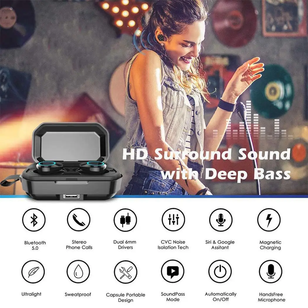 Беспроводные наушники Bluetooth TWS гарнитура водонепроницаемые бинауральные стерео