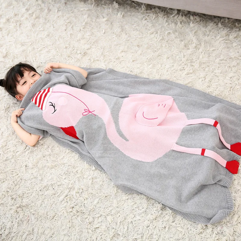 Junwell Хлопковое трикотажное одеяло, милое покрывало для детей, пеленка для пикника, 3D шарф с изображением фламинго, дизайн