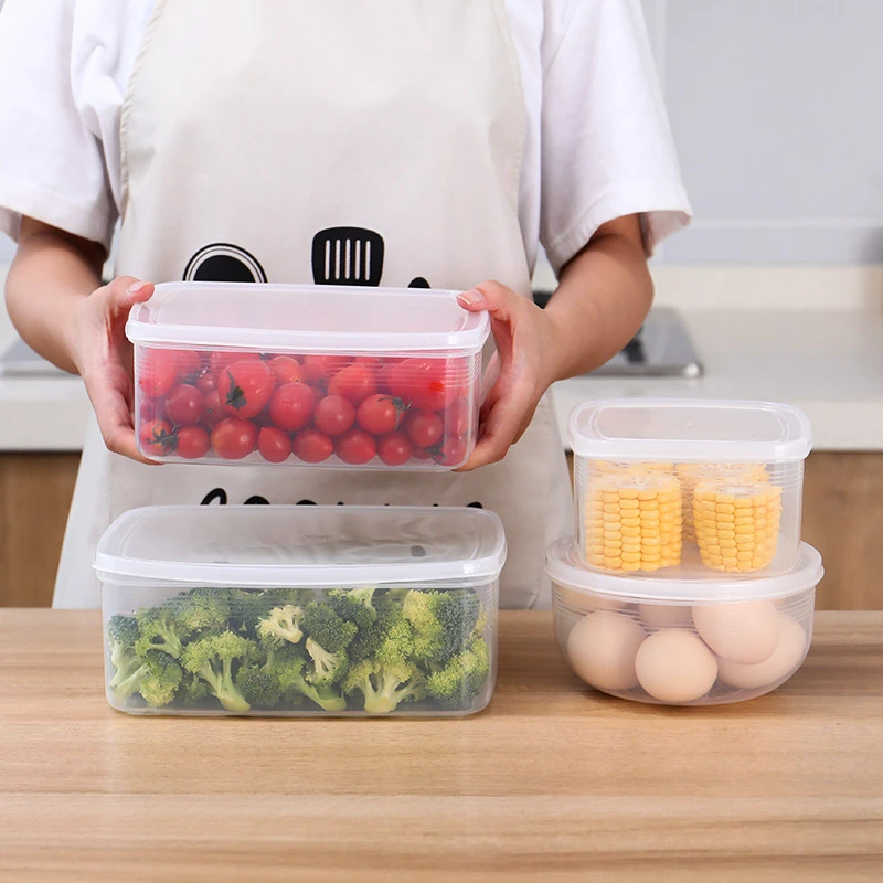 

Kitchen Refrigerator Food Fresh Plastic Transparent Storage Box Fruit Container Rectangular with Lid Multi-function Sealed Bowl