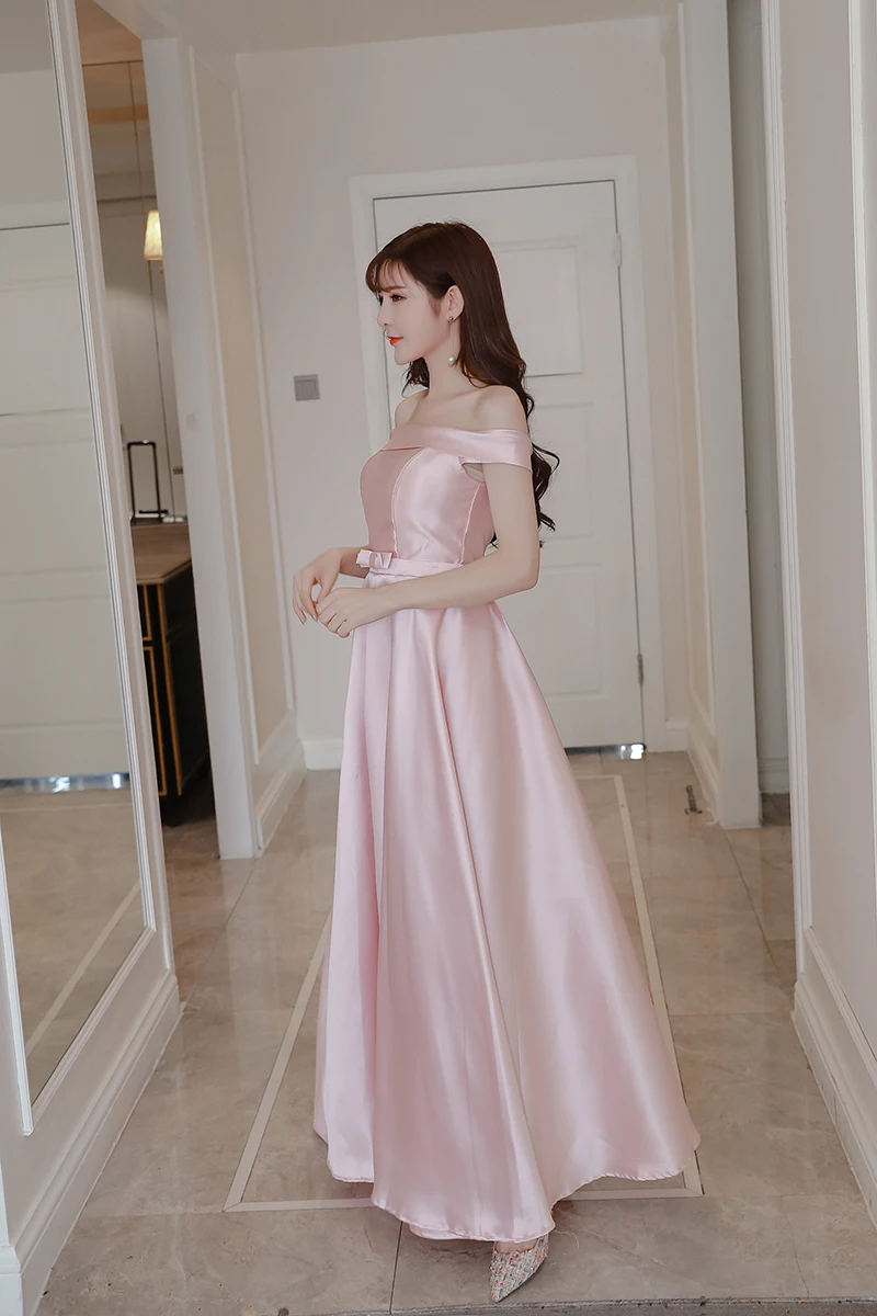 Розовое Атласное длинное платье без рукавов с открытыми плечами платье подружки невесты свадебные вечерние платья для женщин сзади повязки