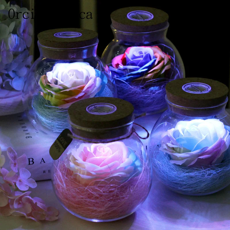 

Creative colorful LED rose decorative lamp bedroom remote controlled light and warm romantic girl birthday gift free shipping