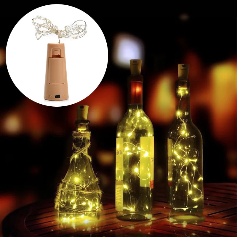 12M 1020LED Strip Light Cork Shaped Bottle Stopper Lamp Holiday Home Wedding Decoration Silver Wire button batery Lamp String  (8)