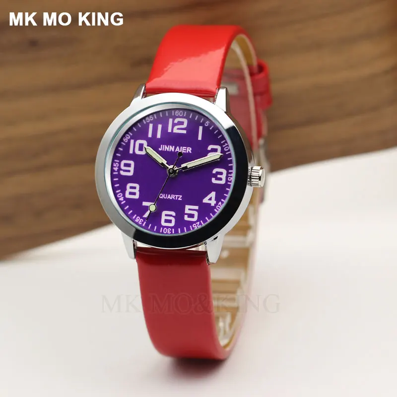 Hot Purple Children's Watch Classic Digital Dial Boy Quartz Clock Red Leather Girl Sister Baby Birthday Gift Clock Relojes Mujer