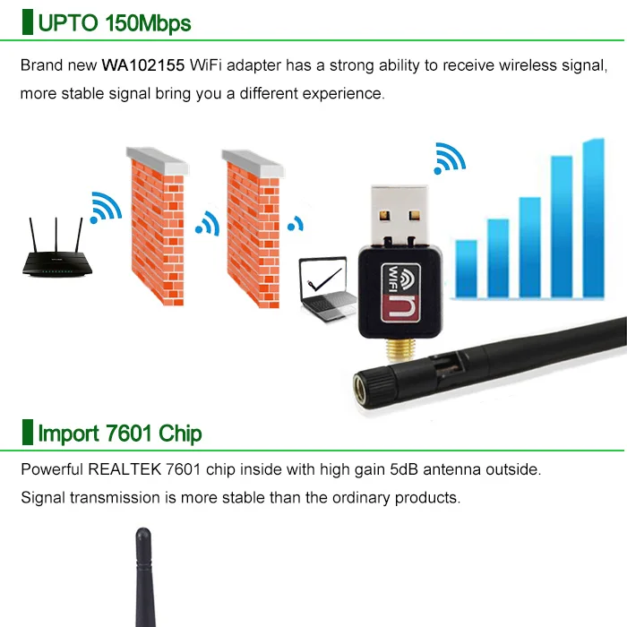 Wireless WiFi Adapter 5dB wifi Antenna 150Mbps Lan Wireless Network Card Portable USB WiFi Receiver Adaptador WiFi 802.11b/g/n 13