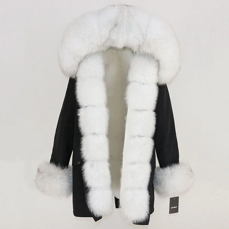 OFTBUY, водонепроницаемая длинная парка, зимняя куртка, для женщин, натуральный мех, пальто, натуральный Лисий мех, воротник, капюшон, толстая, теплая, уличная, съемная, Новинка