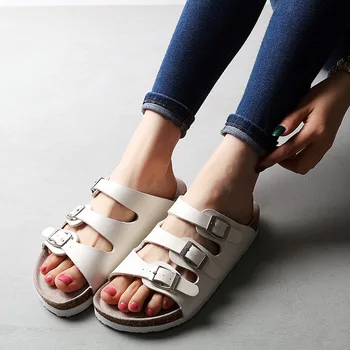 

Summer Men's Genuine Leather Mule Clogs Slippers High Quality Soft Cork Three Buckles Slides Footwear For Men Women Unisex 35-46
