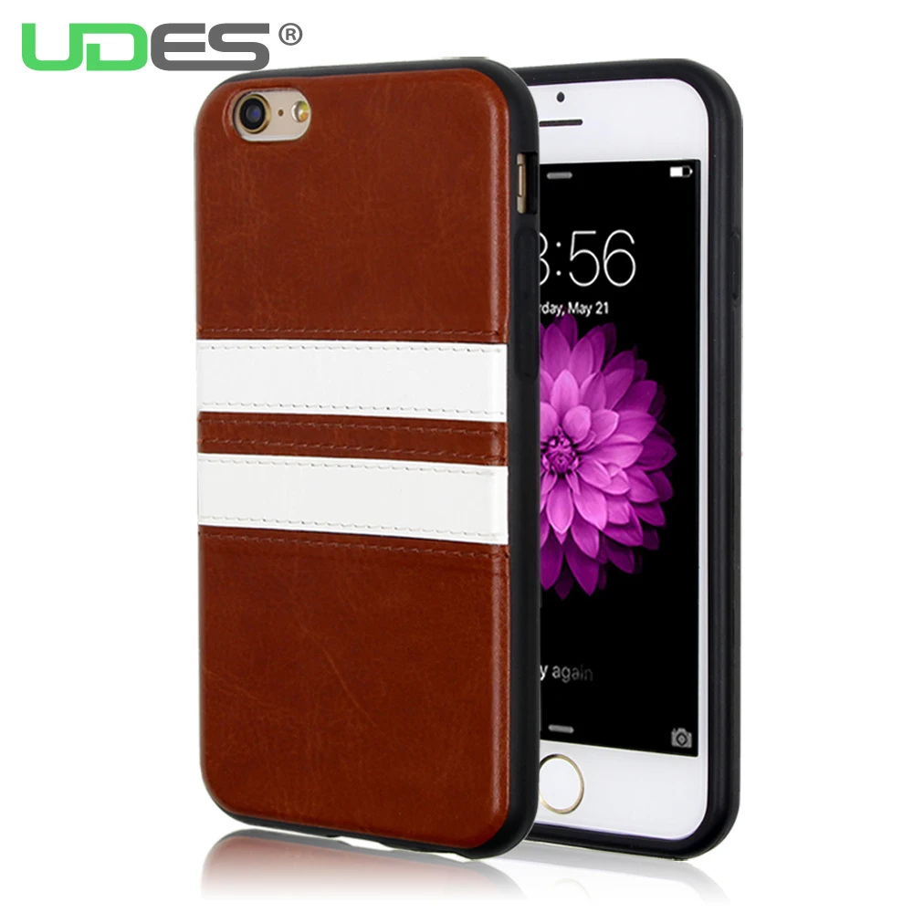 UDES Luxury Style 2 Stripes TPU &amp PU Leather Soft Phone Cases for Apple iphone 4 4S 5 5S SE 6 6S Plus protective cover bags |