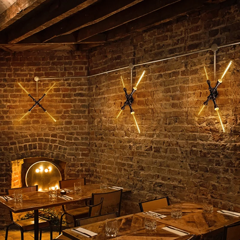 Loft Retro Industrial Pipe Wall Lamps Fixtures Vintage LED Wall Lights Designers Wall Sconces Arandela Antique Brass Finish B32