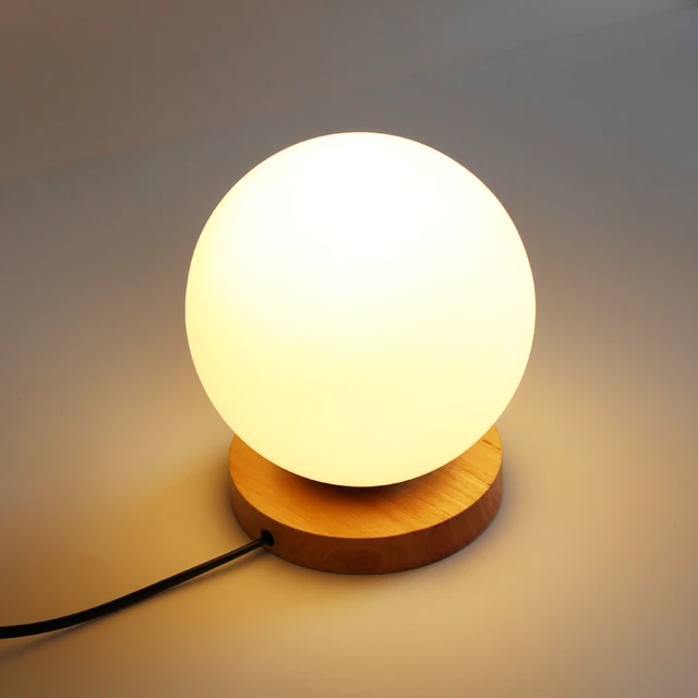 Modern Table Lamps Glass Globe Table Light Bedroom Wood Base Desk Lamps