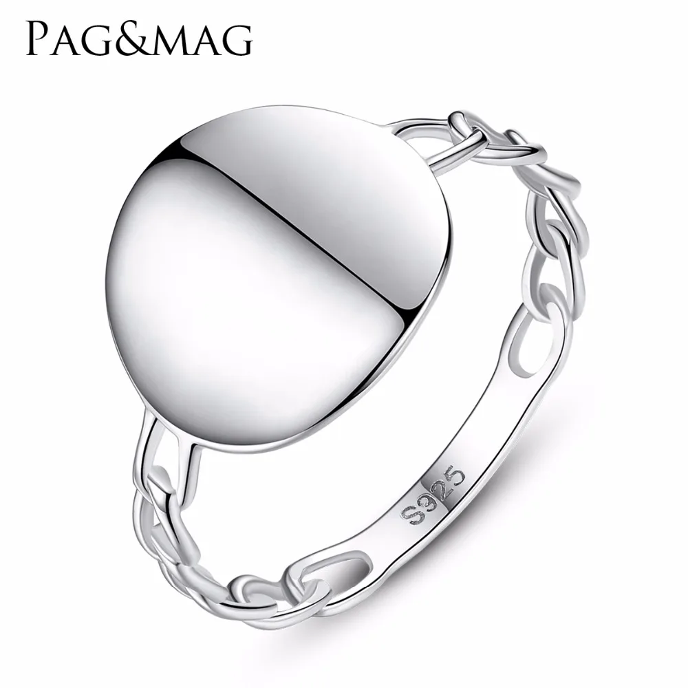 

PAG&MAG Simple 925 Sterling Silver ring With Circle Silver Shiny Ring Jewelry for Fashion girl Anniversary party Or gift