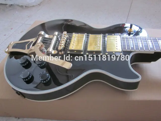 Cheap Electric guitar free Shipping Musical Instrument New Gib Lp Custom Beaty Electric Guitar/with big tremolo Guitarra/ebony Oem 
