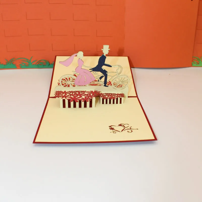  3D Handmade Carving Cycling Bride and Groom Paper Invitation Greeting Cards Wedding Engagement Vale - 32840468469