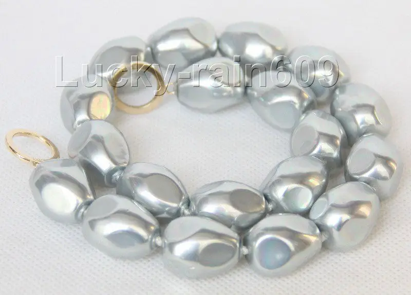 

>>>>>> 17" 16X20mm drop baroque Gray south seashell pearls necklace e2095