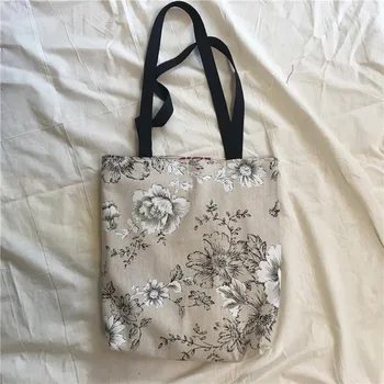 

YILE Cotton Linen 2 Sided Eco Shopping Tote Shoulder Bag Peony Rosy Flower 8530b