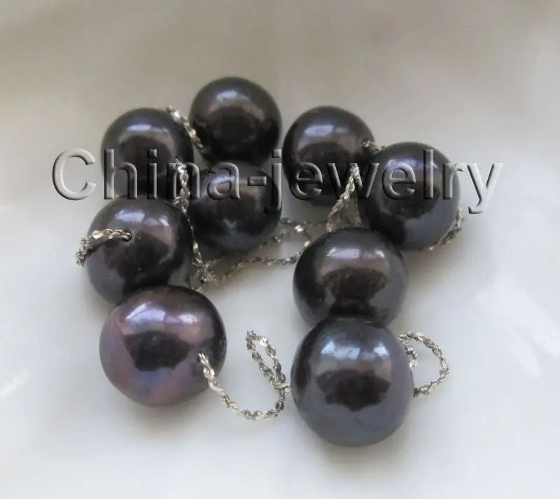 

shipping 18" 925 silver chain + 12mm black round freshwater pearl necklace - 925 silver