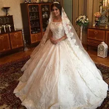 Роскошное Белое Бальное платье Свадебные платья жемчуг бисером рукав Свадебное шелковое с аппликацией платья свадебное платье сделано плюс размер