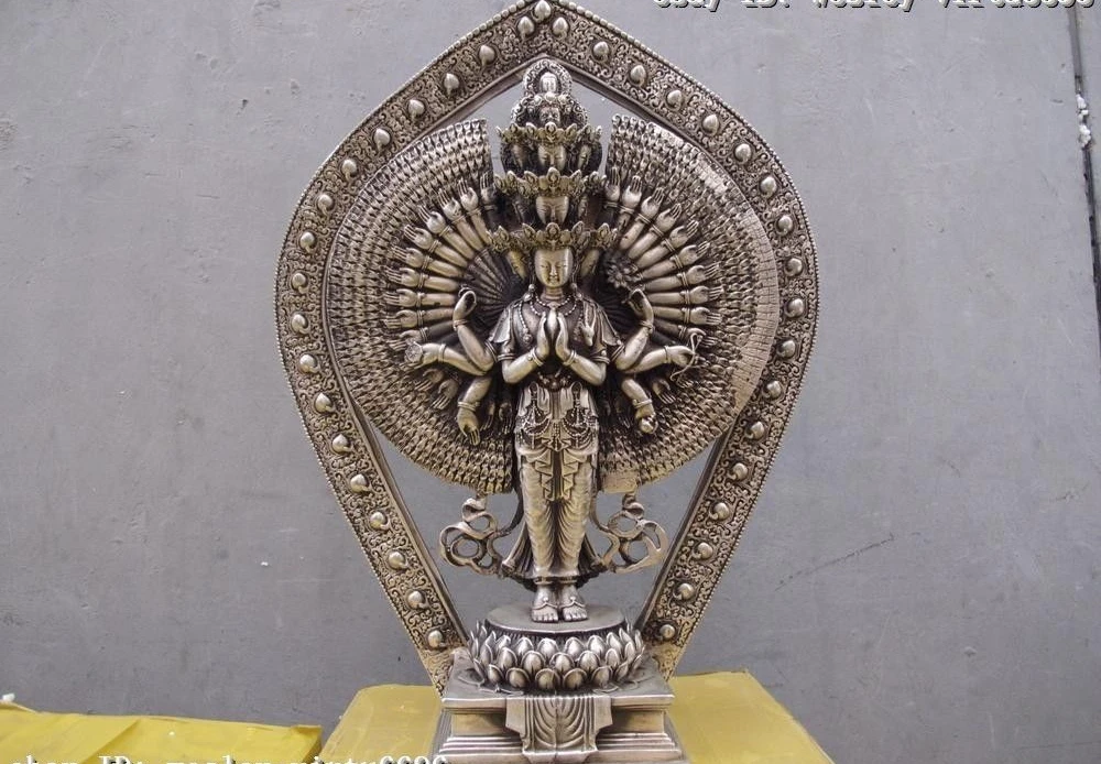 Тибетская белая медная серебряная статуя 11-faced Avalokitesvara Guan Yin Kwan-yin | Дом и сад