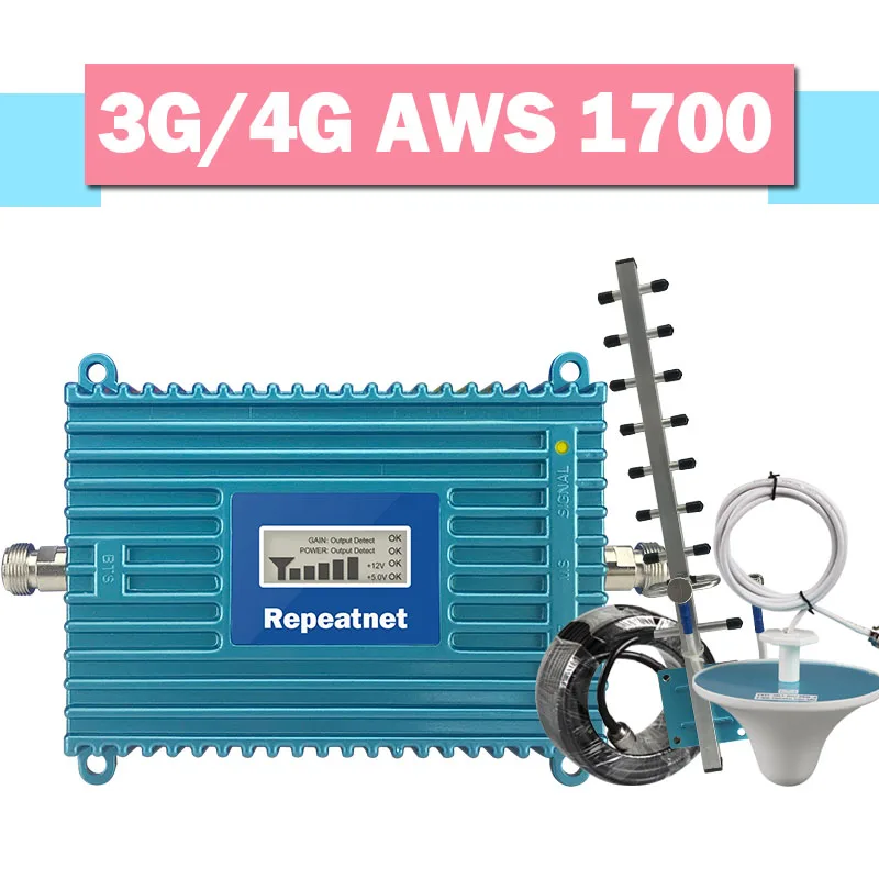

Walokcon Powerful 70dB Gain 3G 4G Band 4 1700/2100MHz Signal Booster LTE UMTS AWS 1700 Cellular Amplifier Signal Repeater Set