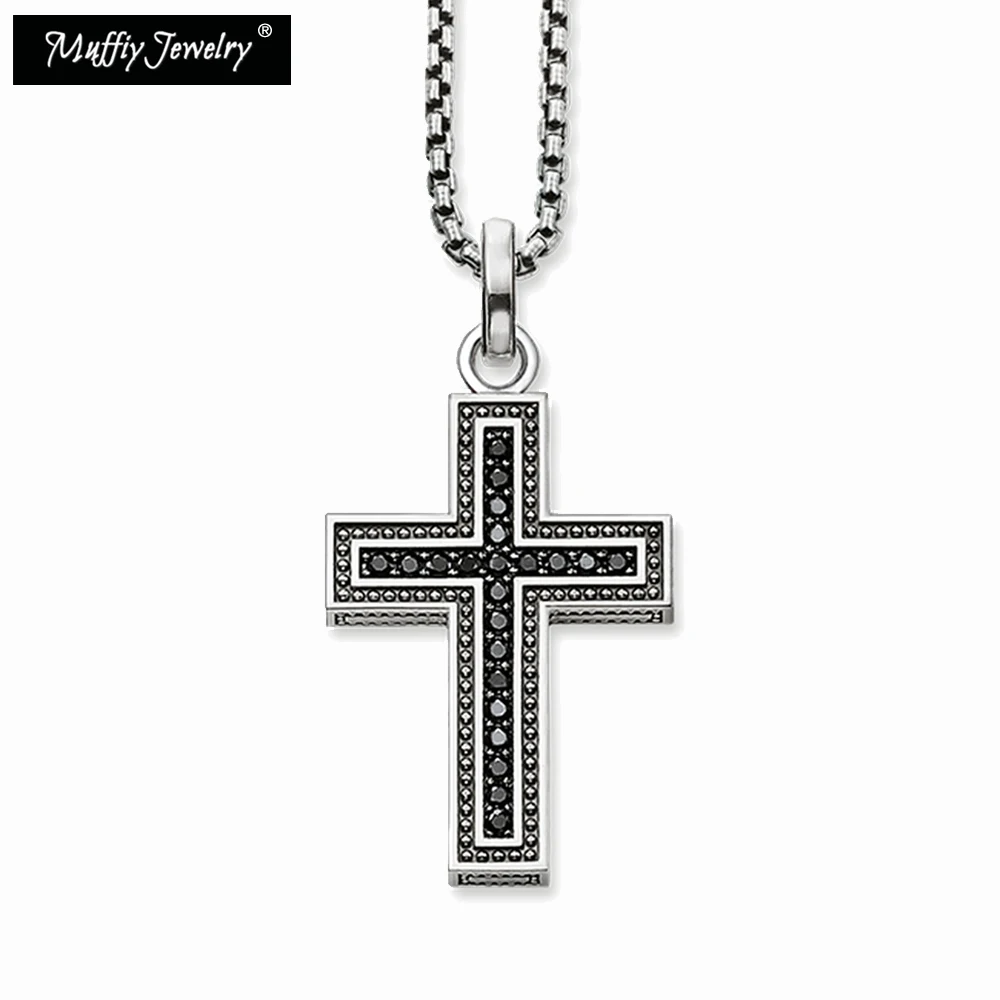 

Black Cross Pave Necklace Link Chain,Thomas Classic Chains European TS Fashion Gift Jewelry in 925 Sterling Silver For Women Men