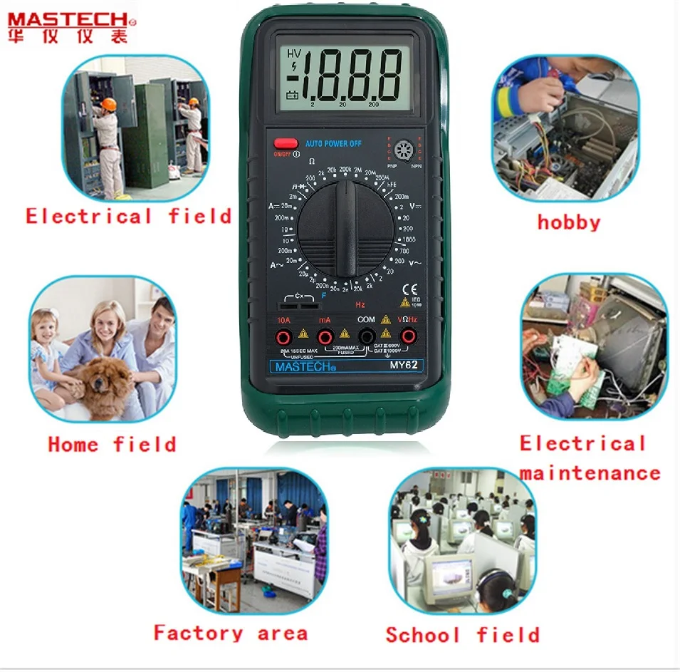 

Hot MASTECH MY62 Handheld Digital Multimeter DMM w/Temperature Capacitance & hFE Test Testers Meters Free Shipping