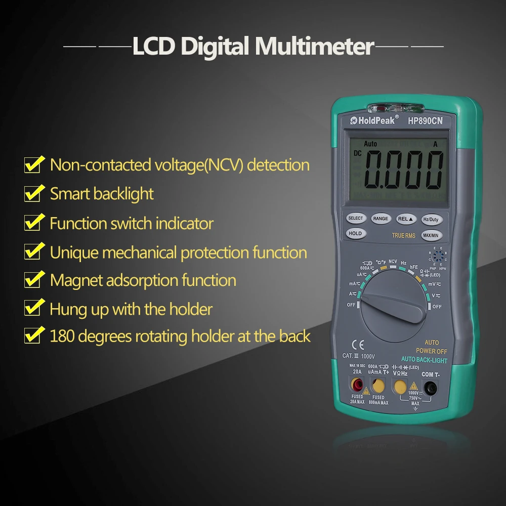 HoldPeak HP-890CN цифровой мультиметр с ЖК-подсветкой DC/AC напряжение измеритель тока тестер портативный измеритель авто Диапазон диагностический инструмент