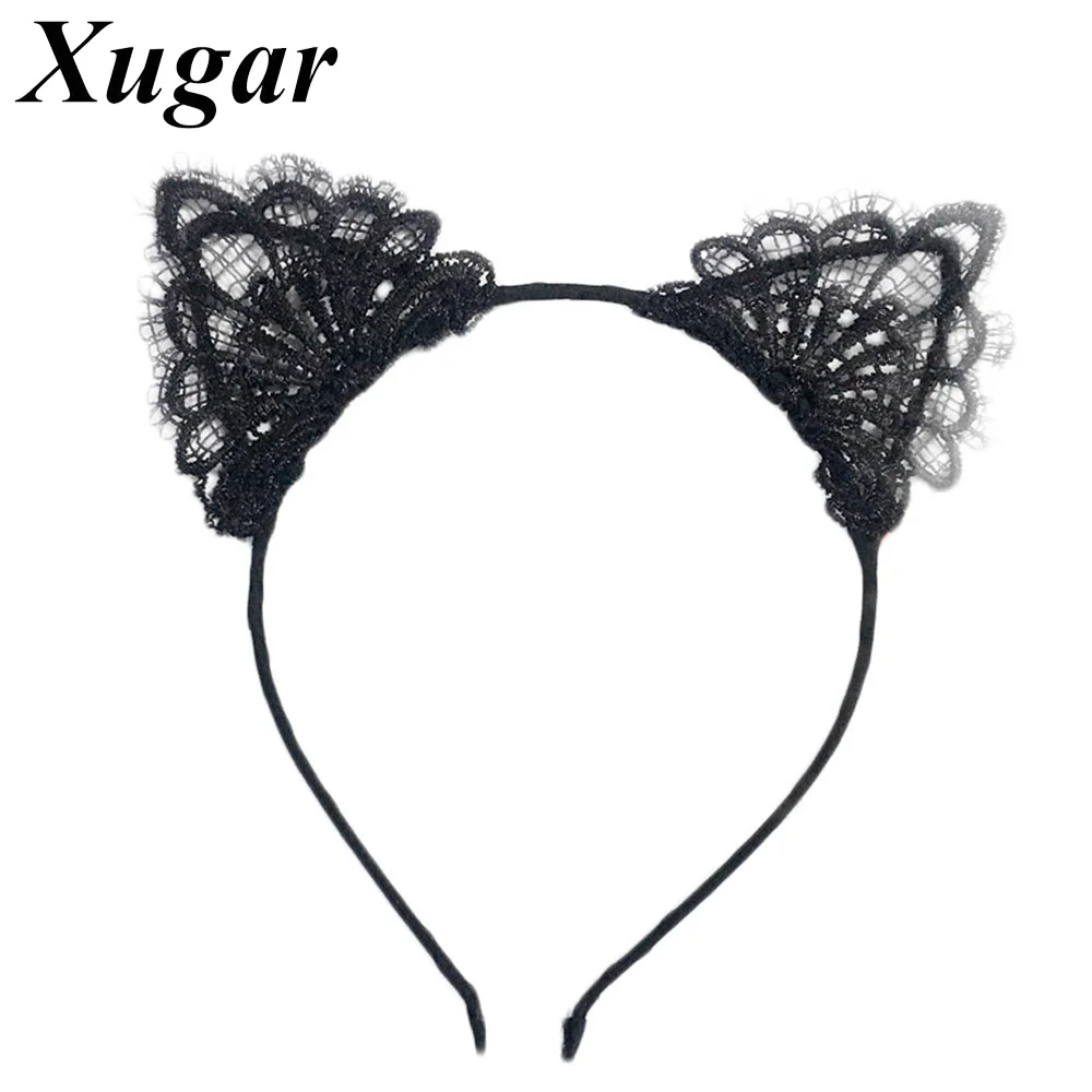 1PCS Black White Lace Headband For Women Girls Cat Ears Dance Party Hairbands Sexy Lady Fashion Hair Accessories ladies headband Hair Accessories