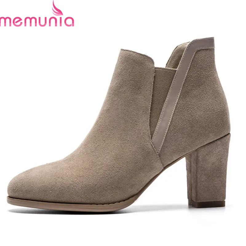 

MEMUNIA 2018 new fashion ankle boots for women round toe slip on spring autumn boots elegant high heels female shoes black