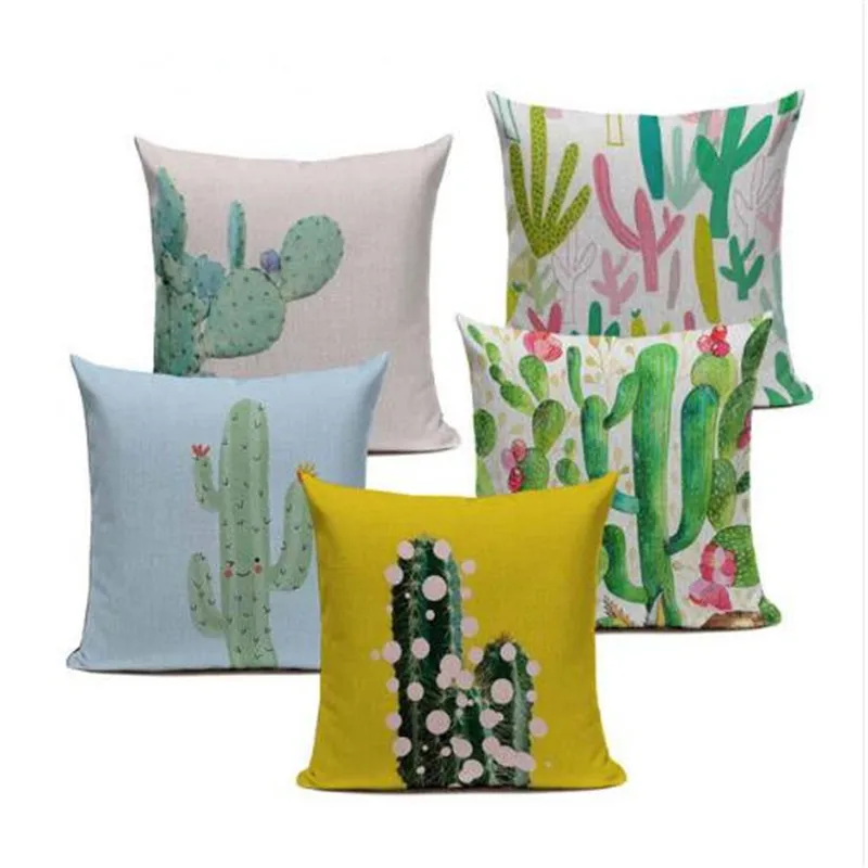 

Watercolor Cushion Cover Home&Car Decor Pillowcase Yellow Throw Cactus Pillows Home Decorative Cushion Cover Housse De Coussin