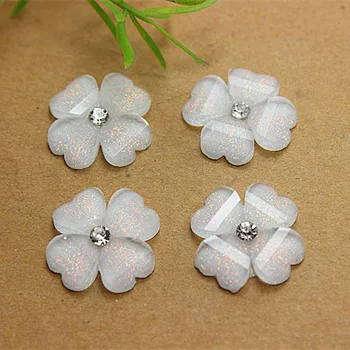 

100pcs 20mm cute white resin glitter Clover flower flatback cabochon for DIY craft scrapbooking
