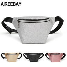 AIREEBAY Новая модная блестящая поясная сумка с блестками, Женская поясная сумка, сумка на бедро, серебряная Водонепроницаемая мини-сумка через плечо